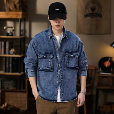 批发潮流日系复古工装男士衬衫 百搭宽松休闲水洗美式衬衣