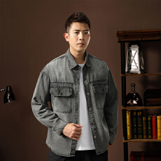 批发美式复古潮牌牛仔衬衫 春秋季宽松新款夹克