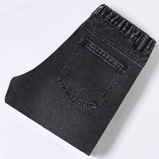 水洗新款半松紧牛仔裤  男美式潮牌直筒显瘦长裤子