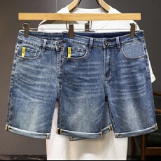 批发美式高街牛仔裤男<b class='q'>夏</b>季宽松弹力直筒五分裤潮牌休闲高品质中裤短裤