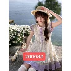 批发sinsingirl 紫藤花信 夏季浅紫色碎花小飞袖<b class='q'>宽松</b>娃娃感<b class='q'>连衣裙</b>裙子