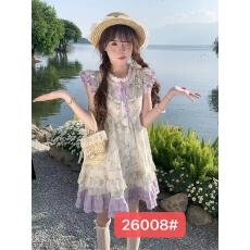 批发sinsingirl 紫藤花信 夏季浅紫色碎花小飞袖<b class='q'>宽松</b>娃娃感<b class='q'>连衣裙</b>裙子