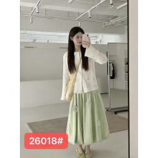 批发森女小清新<b class='q'>甜美</b>减龄宽松花苞半身裙女+2026春季碎花针织开衫套装