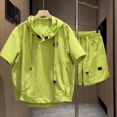 夏季新款连帽速干休闲运动套装男女款百搭潮牌宽松短袖短裤两件套