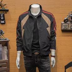 批发欧洲站春秋季新款<b class='q'>潮</b>牌时尚条纹拼接撞色开衫立领夹克拉链外套男士