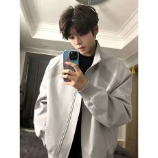 cleanfit灰色短款外套男款春季美式拼接立领飞行员夹克高街棒球服