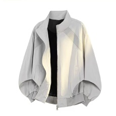 浅灰色解构廓形立领棒球服男款春季美式短款飞行夹克正肩工装外套