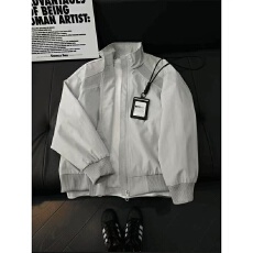 浅灰色解构立领飞行员夹克男款春季高级感短款棒球服美式工装外套