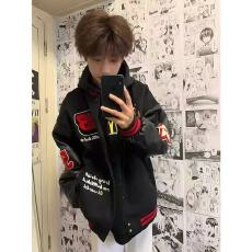 批发秋季国潮新款刺绣徽章拼接撞色棒球服外套男女宽松美式潮流夹克潮