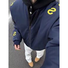 批发美式字母刺绣cleanfit棒球服<b class='q'>夹克</b>男女国潮宽松百搭情侣飞行外套潮
