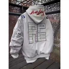 批发美式高街字母刺绣立领飞行<b class='q'>夹克</b>男女潮牌痞帅设计宽松百搭工装外套