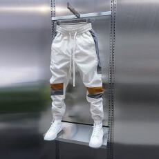 批发<b class='q'>男</b>士新款拼色束脚休闲裤春夏薄款松紧腰拼接<b class='q'>小脚裤</b>潮款时尚哈伦裤