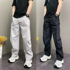 批发灰色褶皱冰丝速干裤子男女款夏季薄款户外<b class='q'>休闲</b>运动透气凉感直筒裤