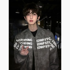 批发字母印花美式黑色棒球服男女潮牌高街痞帅<b class='q'>外套</b>高级感宽松飞行夹克