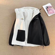 批发两面穿羊羔绒冲锋衣棉服男女高级感冬季外套oversize美式连帽棉衣