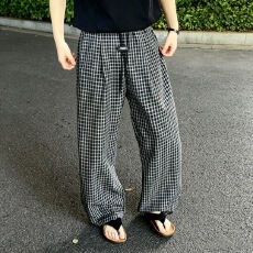 批发裤子男裤<b class='q'>夏</b>季2026新款泡泡纱格子裤薄款弯刀裤情侣休闲裤百搭长裤