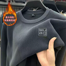 批发长袖里外澳粒绒冬季加绒加厚保暖上衣男士纯色休闲圆领抓绒卫衣潮