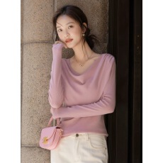 批发德玛纳甜美风荡领线衫女新款气质设计感显瘦长袖针织衫上衣