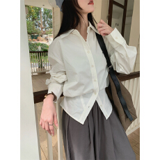 实拍 韩国ins收腰经典百搭白色长袖防晒衬衫上衣