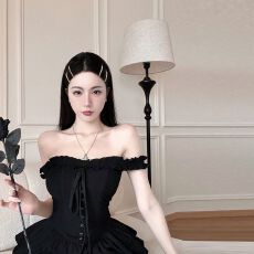 批发奶fufu连衣裙收腰甜酷辣妹风一字肩高级感黑色吊带蓬蓬蛋糕裙女<b class='q'>夏</b>