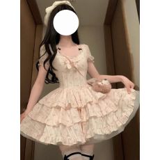 批发甜辣妹泡泡袖碎花连衣裙女夏季小个子公主裙收腰初恋蛋糕蓬蓬裙子