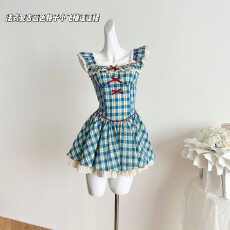 批发法式复古高级感超好看格子吊带<b class='q'>连衣裙</b>小个子气质收腰显瘦短裙26<b class='q'>夏</b>