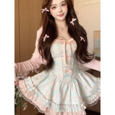 批发梦境花园<b class='q'>春</b>夏新款纯欲可爱甜美风出游约会设计感开衫连衣裙套装
