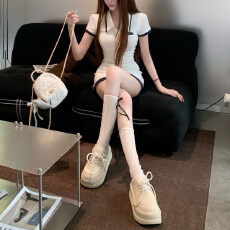 批发学院风甜美短裙<b class='q'>夏</b>季收腰显瘦设计感韩版ins风miu系polo领连衣裙女