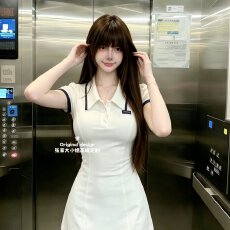 批发巨好看的白色短袖连衣裙女2026<b class='q'>夏</b>季新款收腰休闲减龄穿搭A字裙子