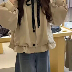 甜美风立领系带短外套女2026秋装新款蝴蝶结花苞减龄小个子风衣潮