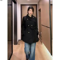 批发黑色风衣裙外套女围脖秋季网红爆款小个子韩系中短款大衣