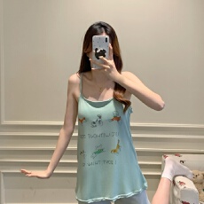 批发新款带胸垫卡通吊带背心睡衣<b class='q'>女</b>夏季吊带短裤舒适套装少<b class='q'>女</b>家居服<b class='q'>女</b>