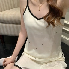 批发新款带胸垫卡通吊带背心睡衣女夏季吊带短裤舒适套装少女家居服女