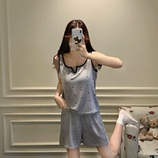 批发新款带胸垫卡通吊带背心睡衣女夏季吊带短裤舒适套装少女家居服女