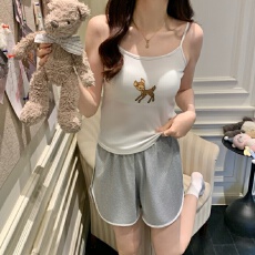 批发新款带胸垫卡通吊带背心睡衣女夏季吊带短裤舒适套装少女家居服女