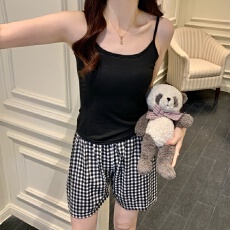 批发新款带胸垫卡通吊带背心睡衣女夏季吊带短裤舒适套装少女家居服女