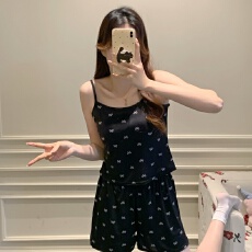 批发新款带胸垫卡通吊带背心睡衣女夏季吊带短裤舒适套装少女家居服女