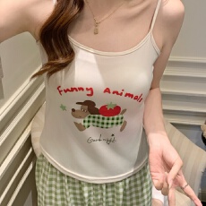 批发新款带胸垫卡通吊带背心睡衣女夏季吊带短裤舒适套装少女家居服女