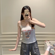 批发新款带胸垫卡通吊带背心睡衣女夏季吊带短裤舒适套装少女家居服女