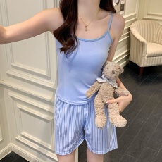 批发新款带胸垫卡通吊带背心<b class='q'>睡衣</b>女夏季吊带短裤舒适套装少女家居服女