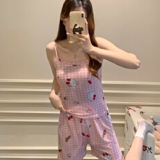 批发新款带胸垫卡通吊带背心<b class='q'>睡衣</b>女夏季吊带短裤舒适套装少女家居服女