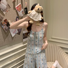 批发新款带胸垫卡通吊带背心<b class='q'>睡衣</b>女夏季吊带短裤舒适套装少女家居服女