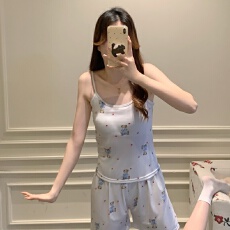 批发新款带胸垫卡通吊带背心<b class='q'>睡衣</b>女夏季吊带短裤舒适套装少女家居服女