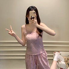 批发新款带胸垫卡通吊带背心<b class='q'>睡衣</b>女夏季吊带短裤舒适套装少女家居服女