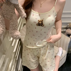 批发新款带胸垫卡通吊带背心<b class='q'>睡衣</b>女夏季吊带短裤舒适套装少女家居服女