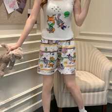 批发新款带胸垫卡通吊带背心<b class='q'>睡衣</b>女夏季吊带短裤舒适套装少女家居服女