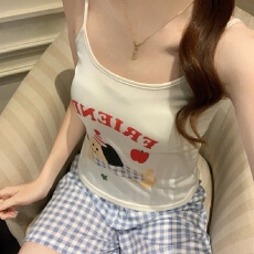 批发新款带胸垫卡通吊带背心<b class='q'>睡衣</b>女夏季吊带短裤舒适套装少女家居服女