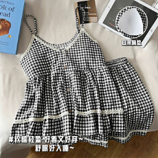 批发爆款云朵棉吊带短裤带胸垫睡衣女夏季甜美<b class='q'>可爱</b>女款家居服套装两件