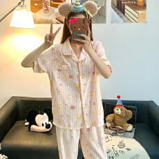 批发外单新款<b class='q'>大码</b>云朵棉夏季短袖长裤<b class='q'>睡衣</b>女<b class='q'>大码</b>家居服两件套