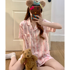 新款云朵棉直播跨境外单睡衣家居服短袖短裤夏季宽松卡通套装